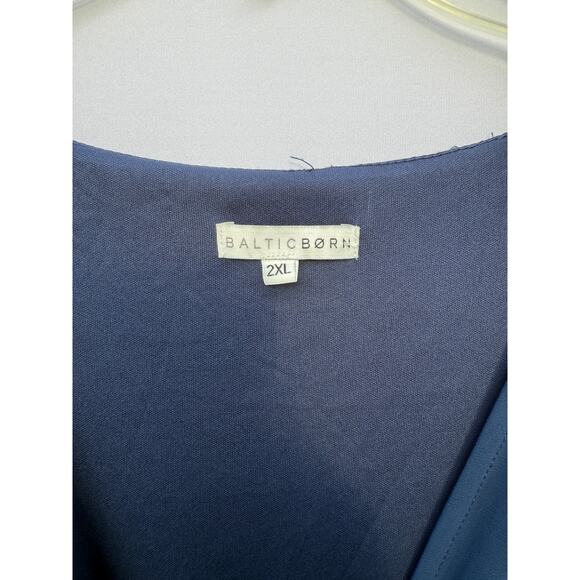 Baltic Born Navy Kristina Ruffle Short Sleeve Front Slit Belt Maxi Dress Sz 2X - Picture 4 of 9